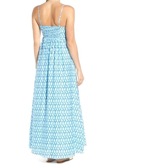 NEW! Vineyard Vines Lattice Print Tie Front Maxi Sundress Dress Silk Blue SZ 4 - Picture 3 of 10